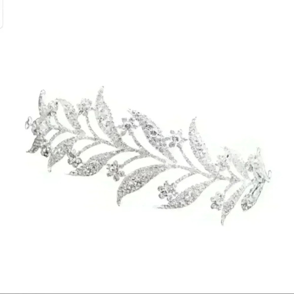 Floral Leaf Crystal Bride Wed Fairy Rhinestone Tiara - Picture 3 of 7